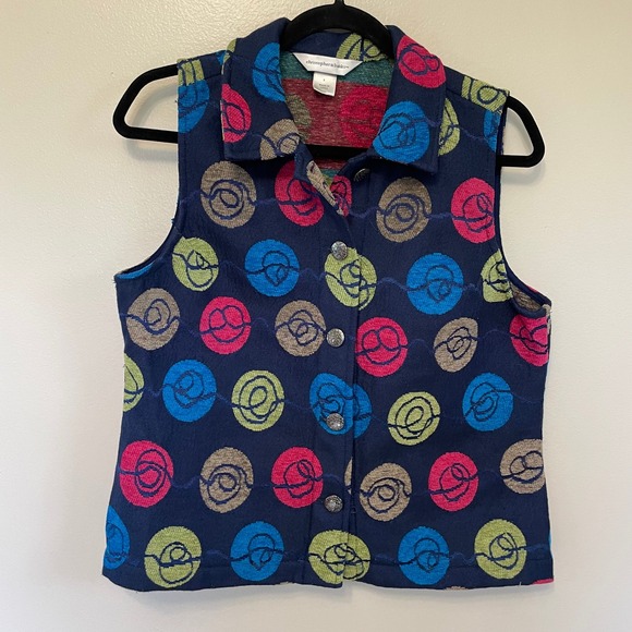 Christopher & Banks Jackets & Blazers - RETRO Art Teacher Boho Y2K Button Front Geometric Tapestry Vest Heavy Texture Sm